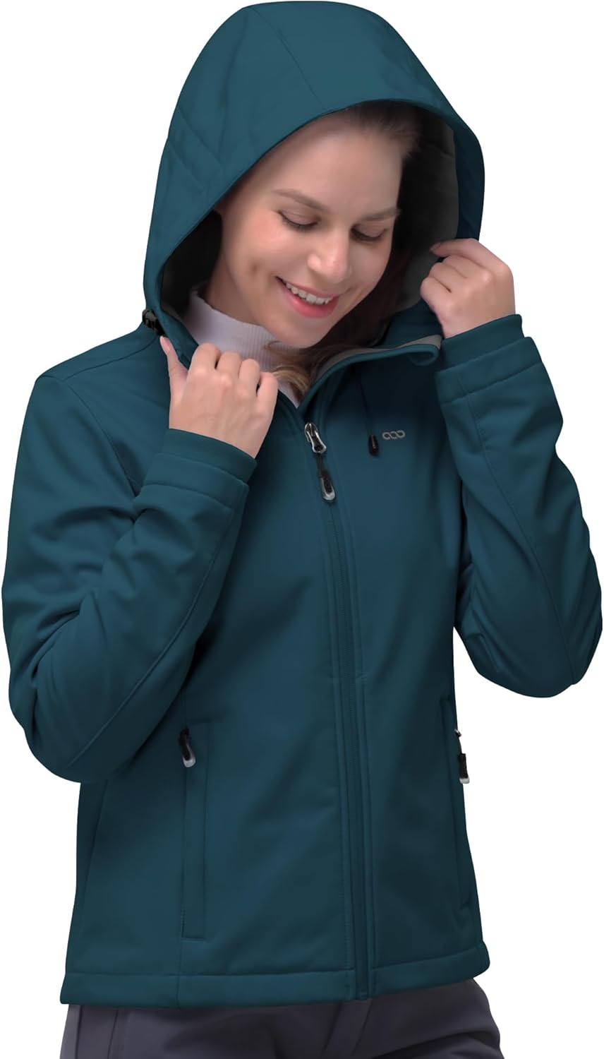 NorthFlare Women's Softshell Jacket, Fleece Lined Warm Jacket Light Hooded Windproof Coat for Outdoor Hiking