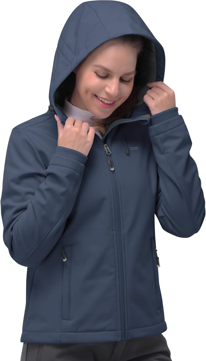 NorthFlare Women's Softshell Jacket, Fleece Lined Warm Jacket Light Hooded Windproof Coat for Outdoor Hiking