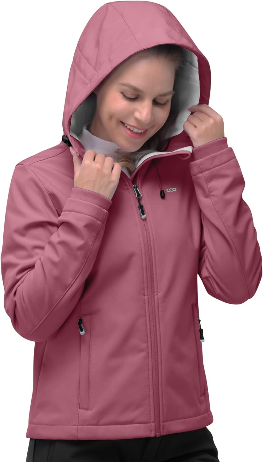 NorthFlare Women's Softshell Jacket, Fleece Lined Warm Jacket Light Hooded Windproof Coat for Outdoor Hiking