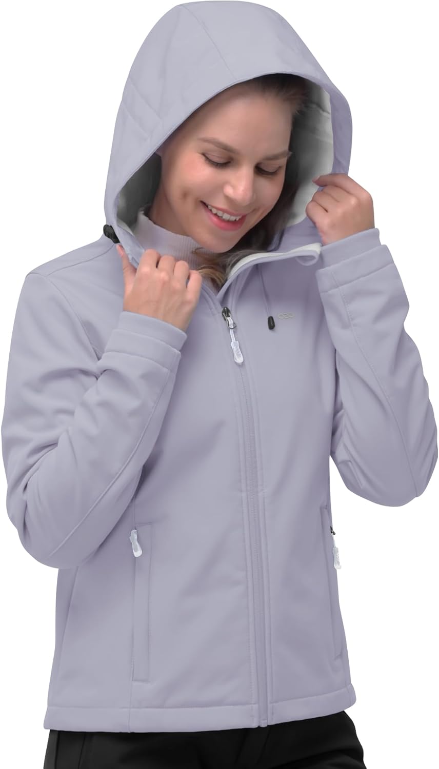 NorthFlare Women's Softshell Jacket, Fleece Lined Warm Jacket Light Hooded Windproof Coat for Outdoor Hiking