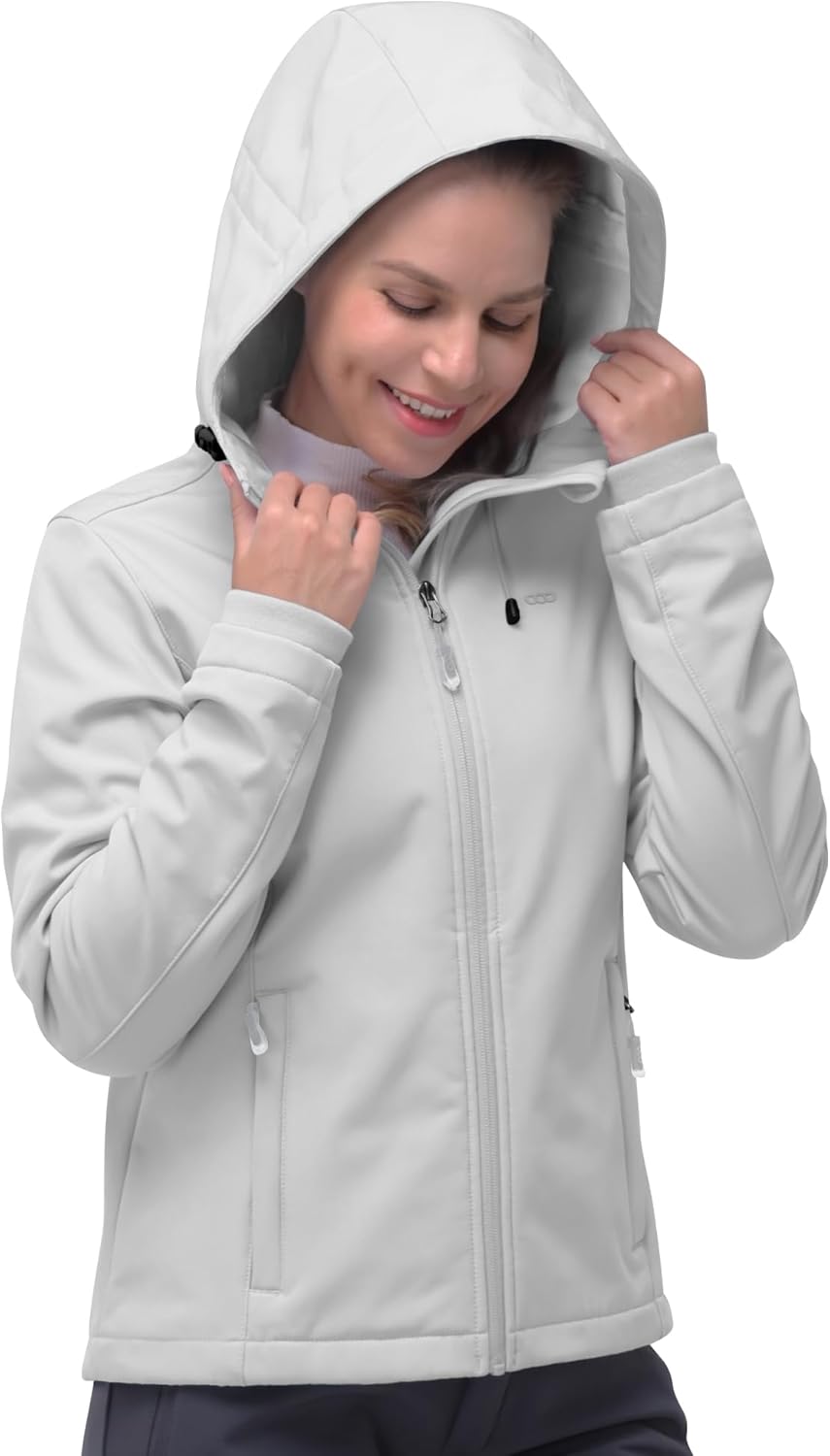 NorthFlare Women's Softshell Jacket, Fleece Lined Warm Jacket Light Hooded Windproof Coat for Outdoor Hiking