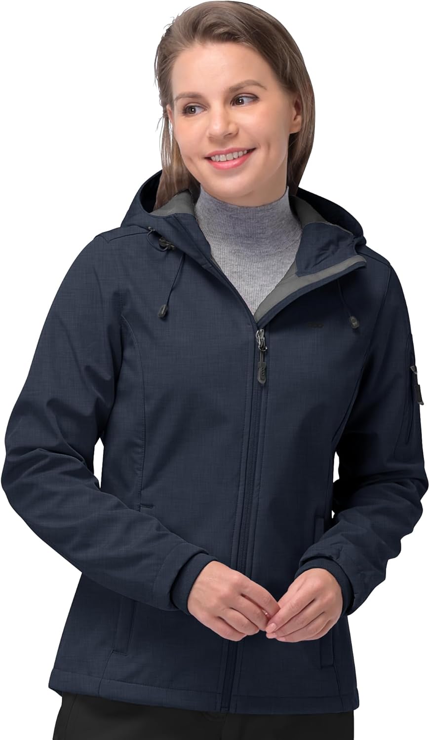 NorthFlare Women's Softshell Jacket, Fleece Lined Warm Jacket Light Hooded Windproof Coat for Outdoor Hiking
