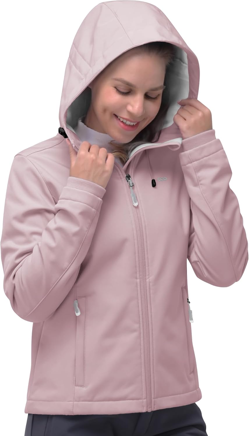 NorthFlare Women's Softshell Jacket, Fleece Lined Warm Jacket Light Hooded Windproof Coat for Outdoor Hiking
