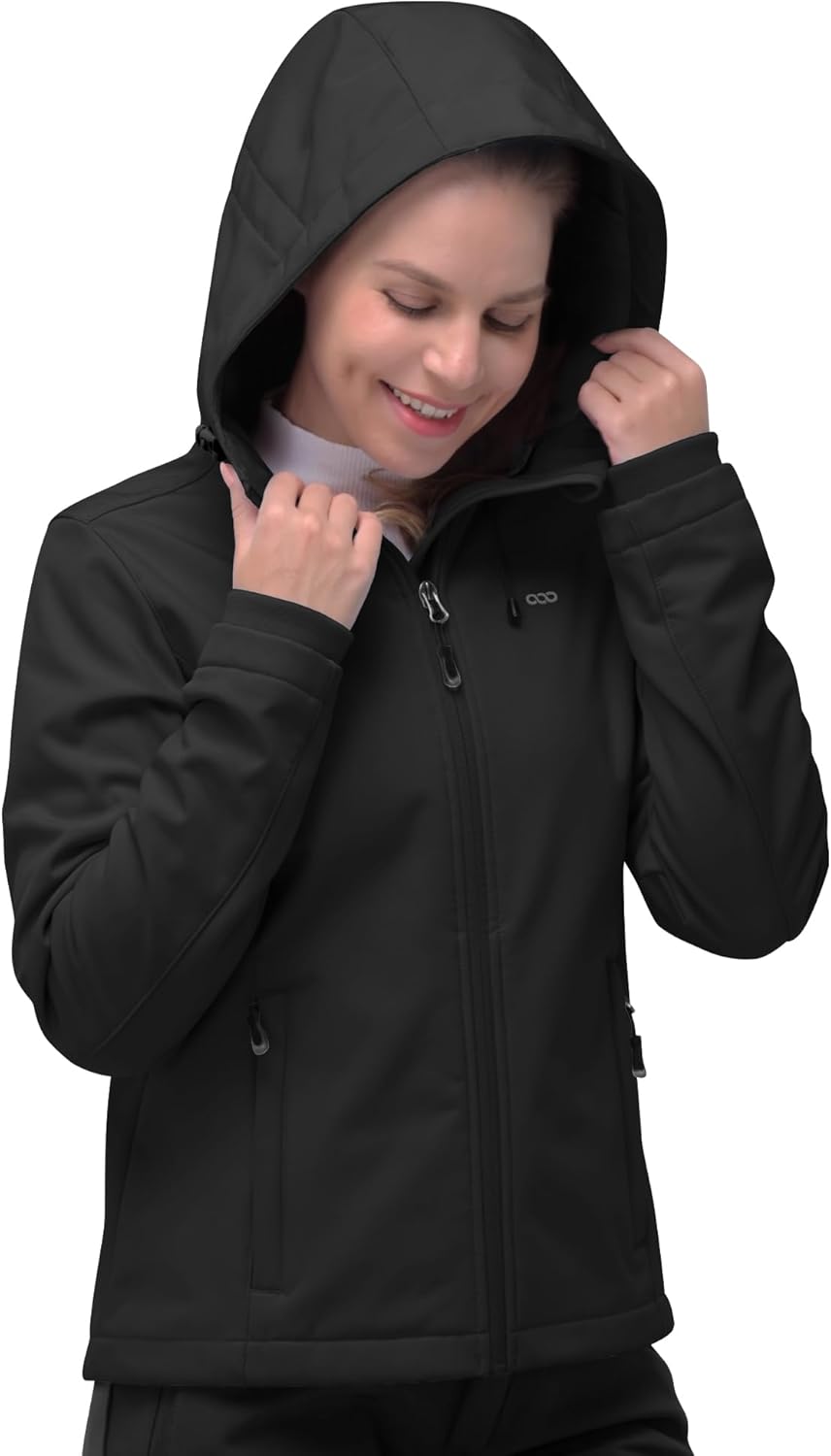 NorthFlare Women's Softshell Jacket, Fleece Lined Warm Jacket Light Hooded Windproof Coat for Outdoor Hiking