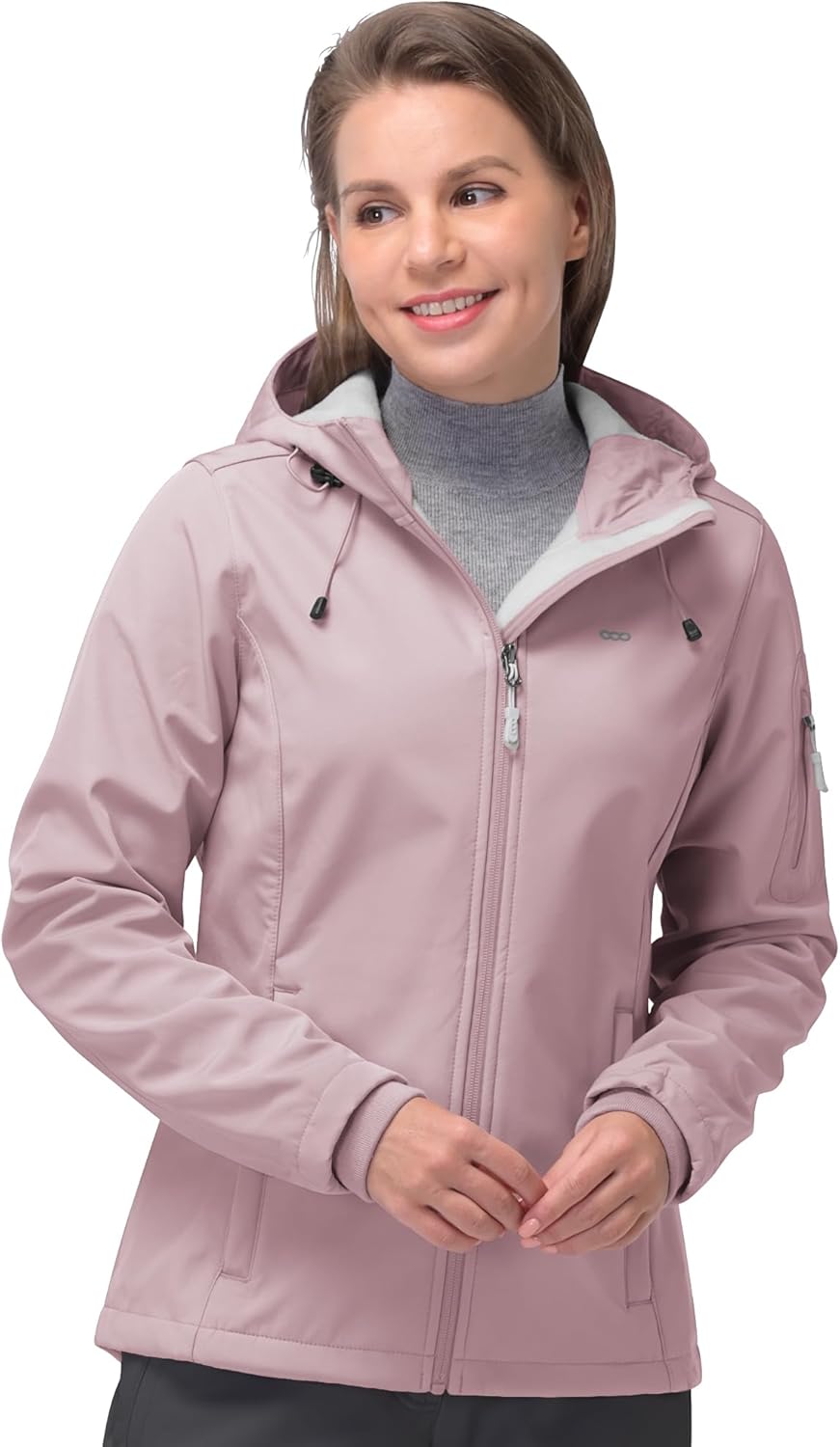 NorthFlare Women's Softshell Jacket, Fleece Lined Warm Jacket Light Hooded Windproof Coat for Outdoor Hiking