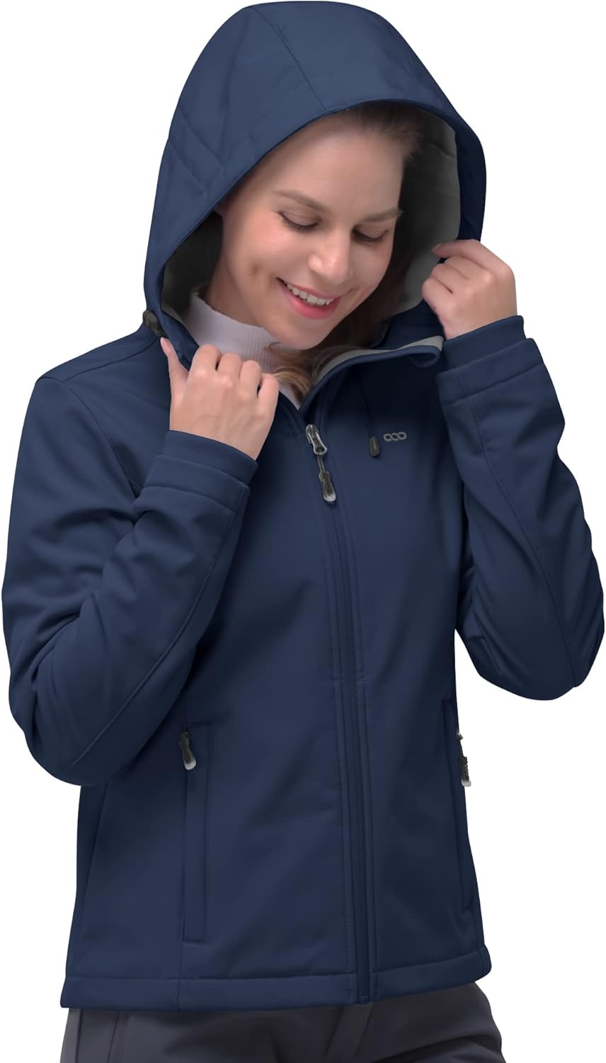 NorthFlare Women's Softshell Jacket, Fleece Lined Warm Jacket Light Hooded Windproof Coat for Outdoor Hiking