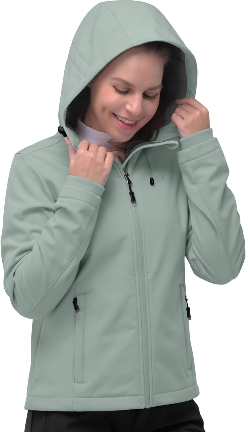 NorthFlare Women's Softshell Jacket, Fleece Lined Warm Jacket Light Hooded Windproof Coat for Outdoor Hiking