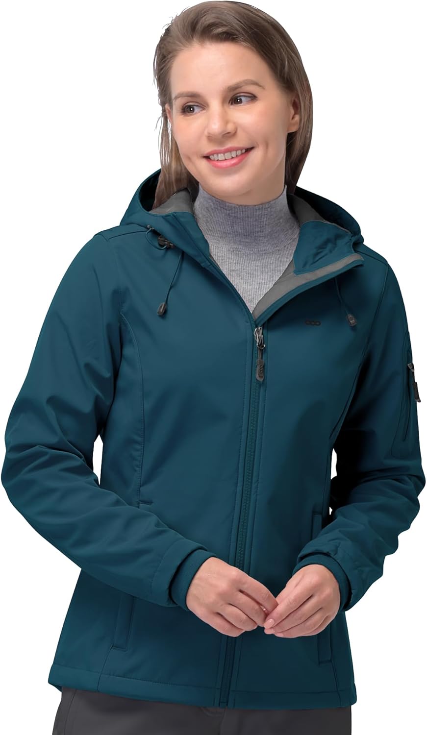 NorthFlare Women's Softshell Jacket, Fleece Lined Warm Jacket Light Hooded Windproof Coat for Outdoor Hiking