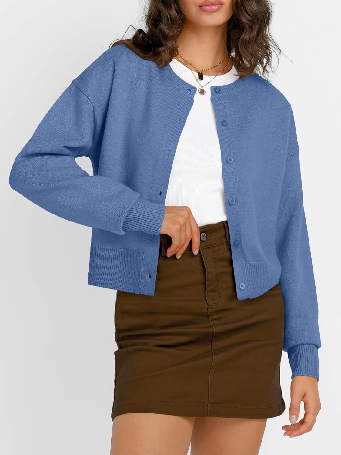 Laura Fox - Cropped Cardigan Lightweight Cotton Knit Sweater.