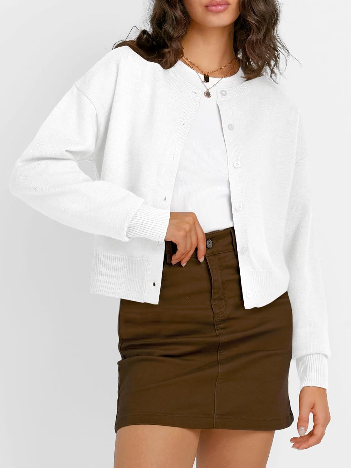 Laura Fox - Cropped Cardigan Lightweight Cotton Knit Sweater.