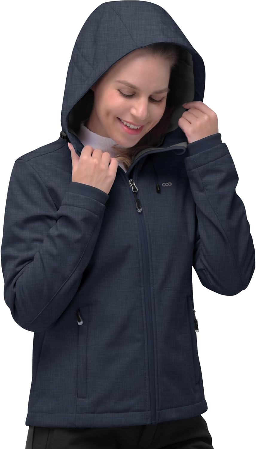NorthFlare Women's Softshell Jacket, Fleece Lined Warm Jacket Light Hooded Windproof Coat for Outdoor Hiking