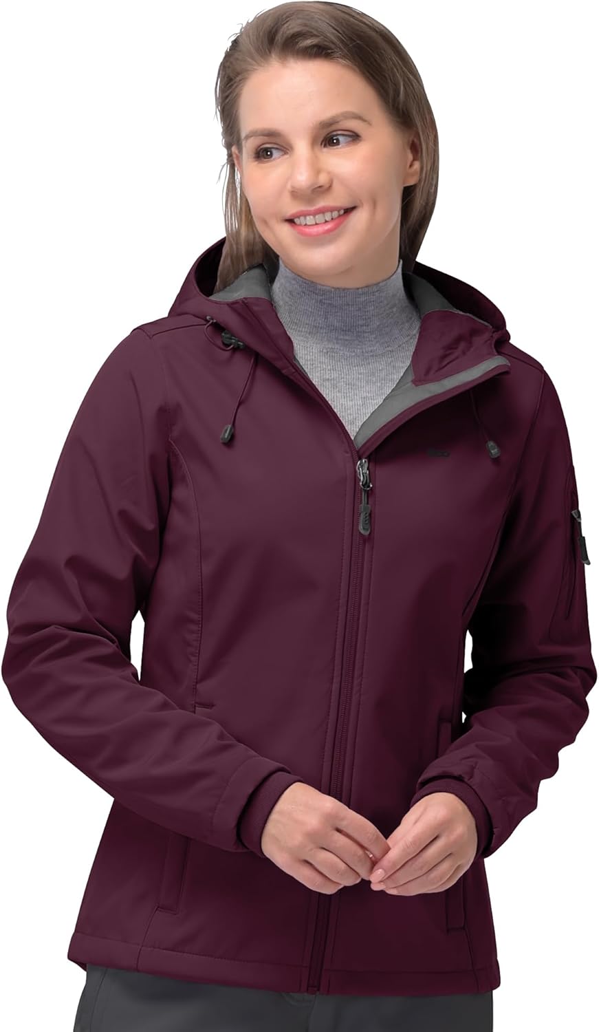 NorthFlare Women's Softshell Jacket, Fleece Lined Warm Jacket Light Hooded Windproof Coat for Outdoor Hiking