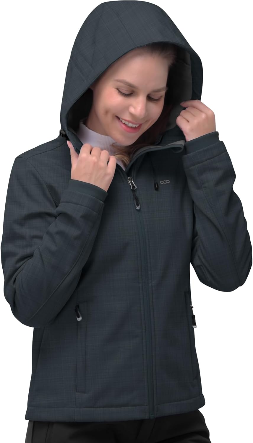 NorthFlare Women's Softshell Jacket, Fleece Lined Warm Jacket Light Hooded Windproof Coat for Outdoor Hiking