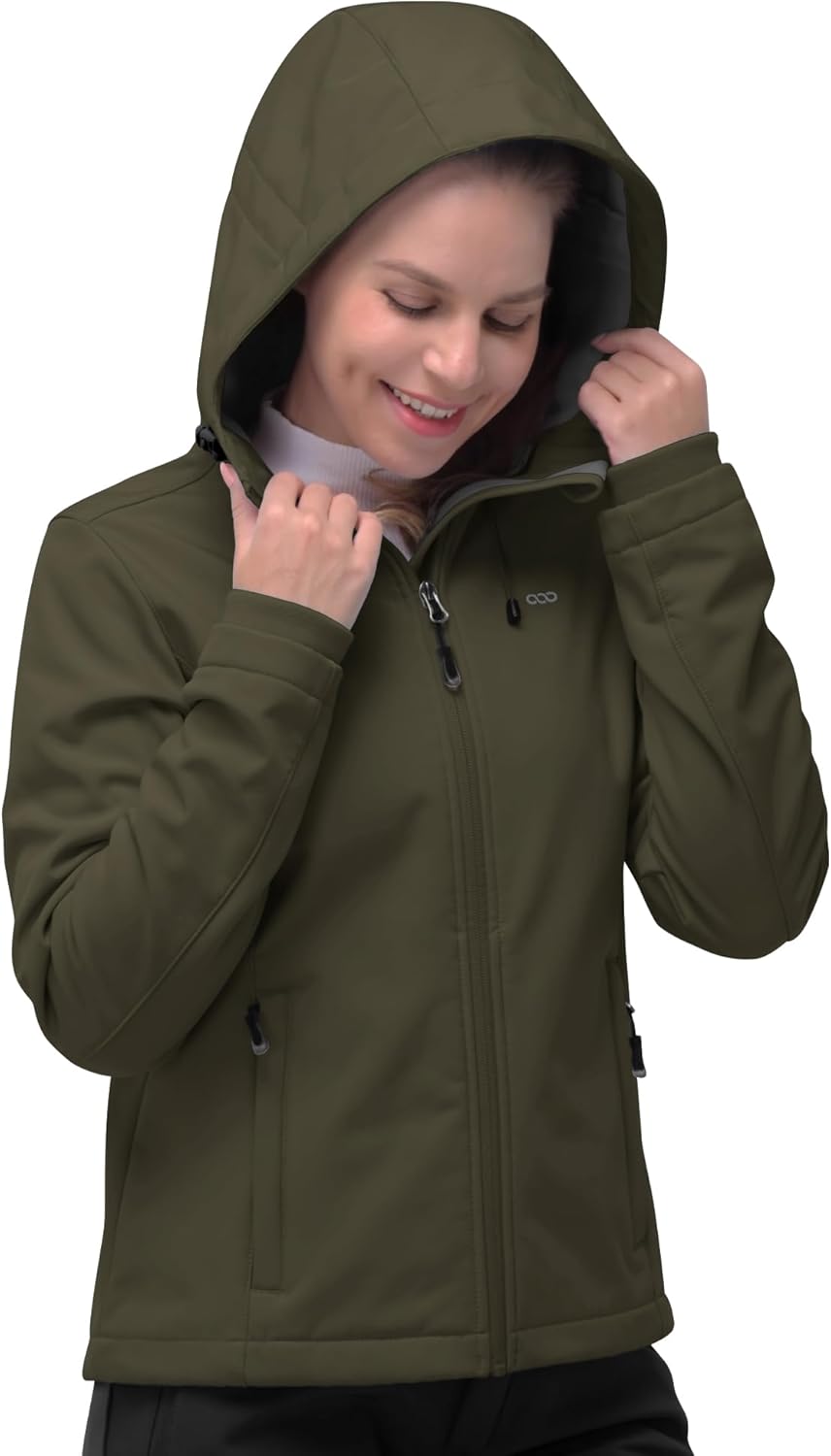 NorthFlare Women's Softshell Jacket, Fleece Lined Warm Jacket Light Hooded Windproof Coat for Outdoor Hiking