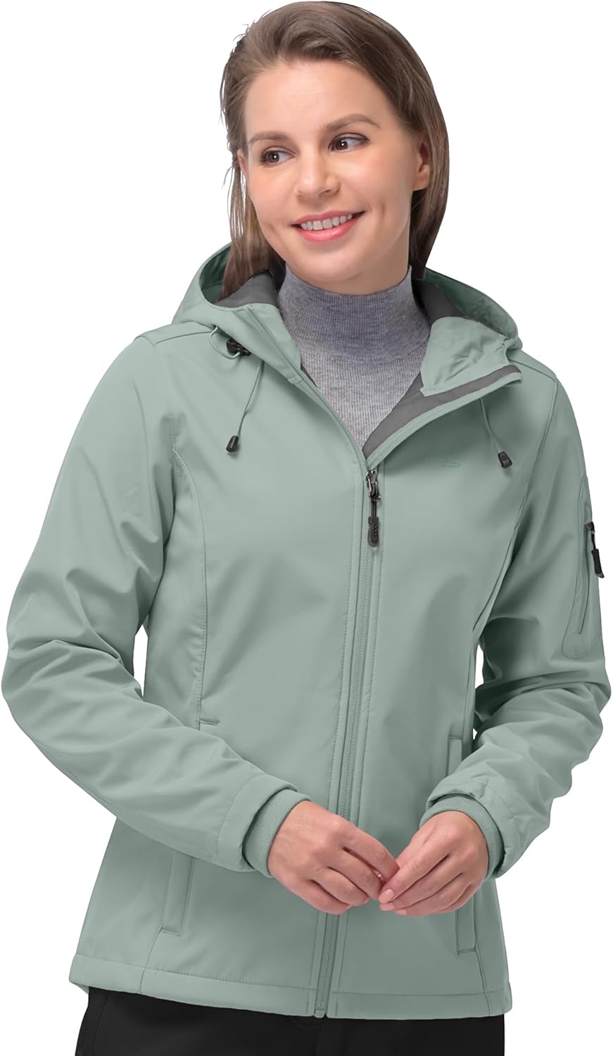 NorthFlare Women's Softshell Jacket, Fleece Lined Warm Jacket Light Hooded Windproof Coat for Outdoor Hiking