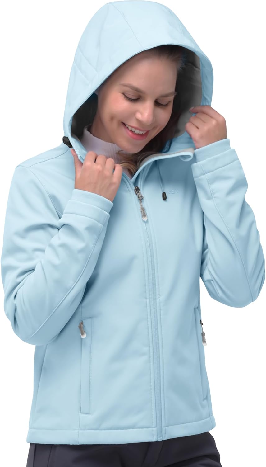 NorthFlare Women's Softshell Jacket, Fleece Lined Warm Jacket Light Hooded Windproof Coat for Outdoor Hiking
