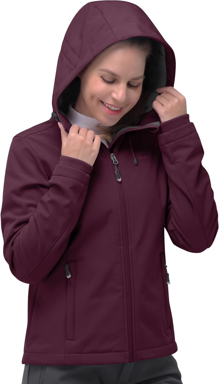 NorthFlare Women's Softshell Jacket, Fleece Lined Warm Jacket Light Hooded Windproof Coat for Outdoor Hiking
