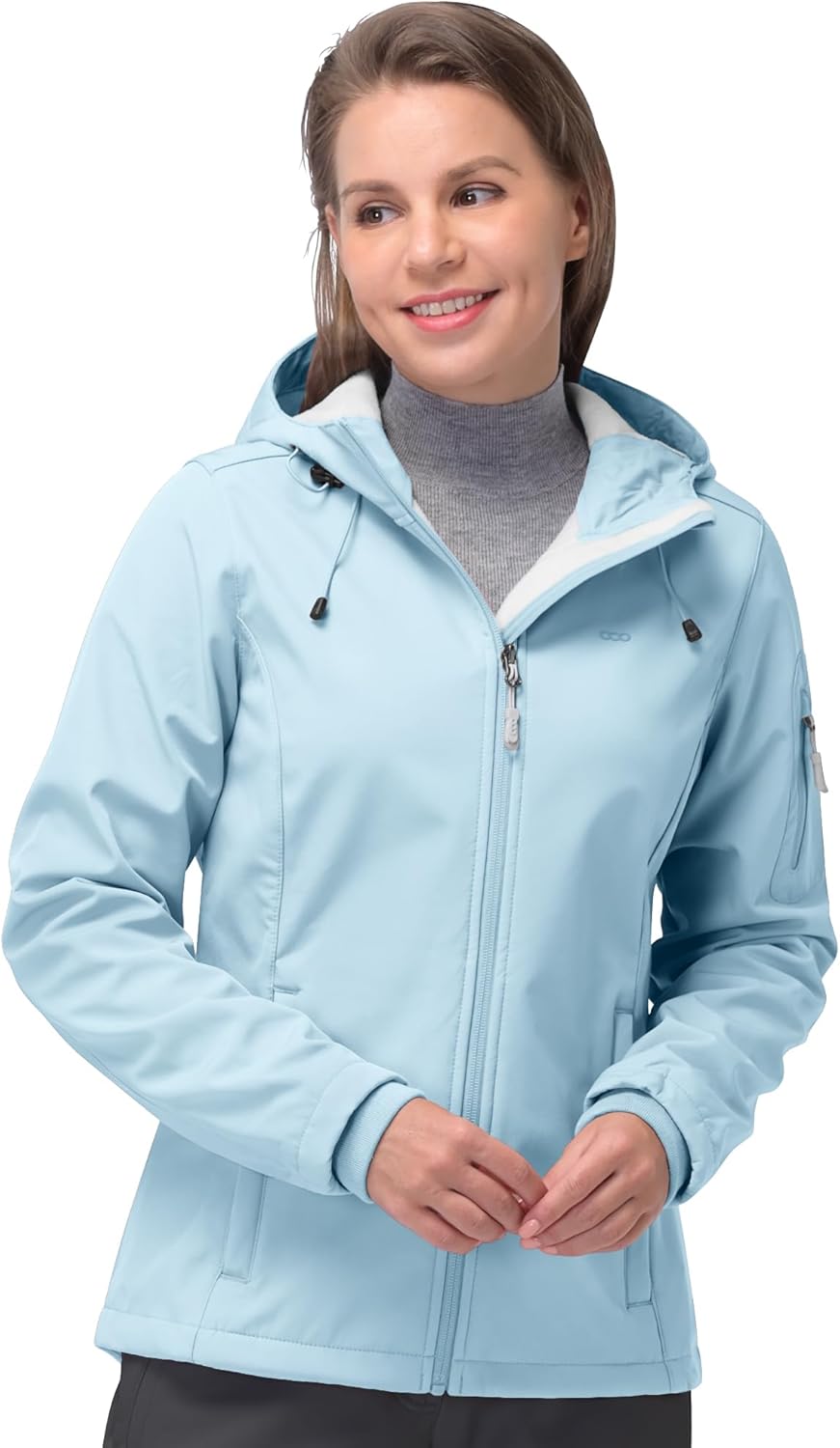 NorthFlare Women's Softshell Jacket, Fleece Lined Warm Jacket Light Hooded Windproof Coat for Outdoor Hiking