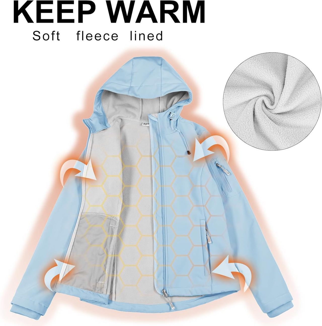 NorthFlare Women's Softshell Jacket, Fleece Lined Warm Jacket Light Hooded Windproof Coat for Outdoor Hiking