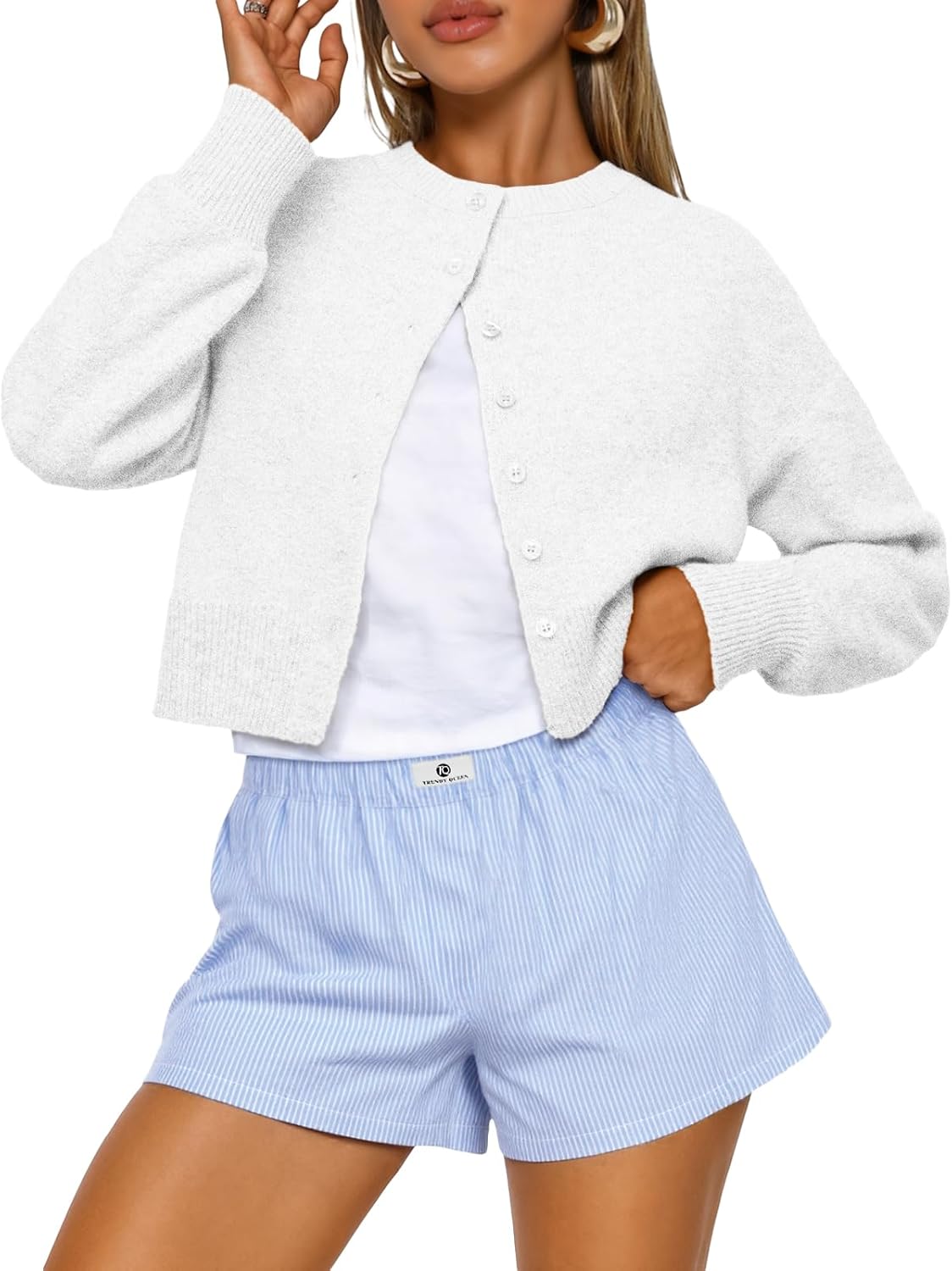 Laura Fox - Cropped Cardigan Lightweight Cotton Knit Sweater.
