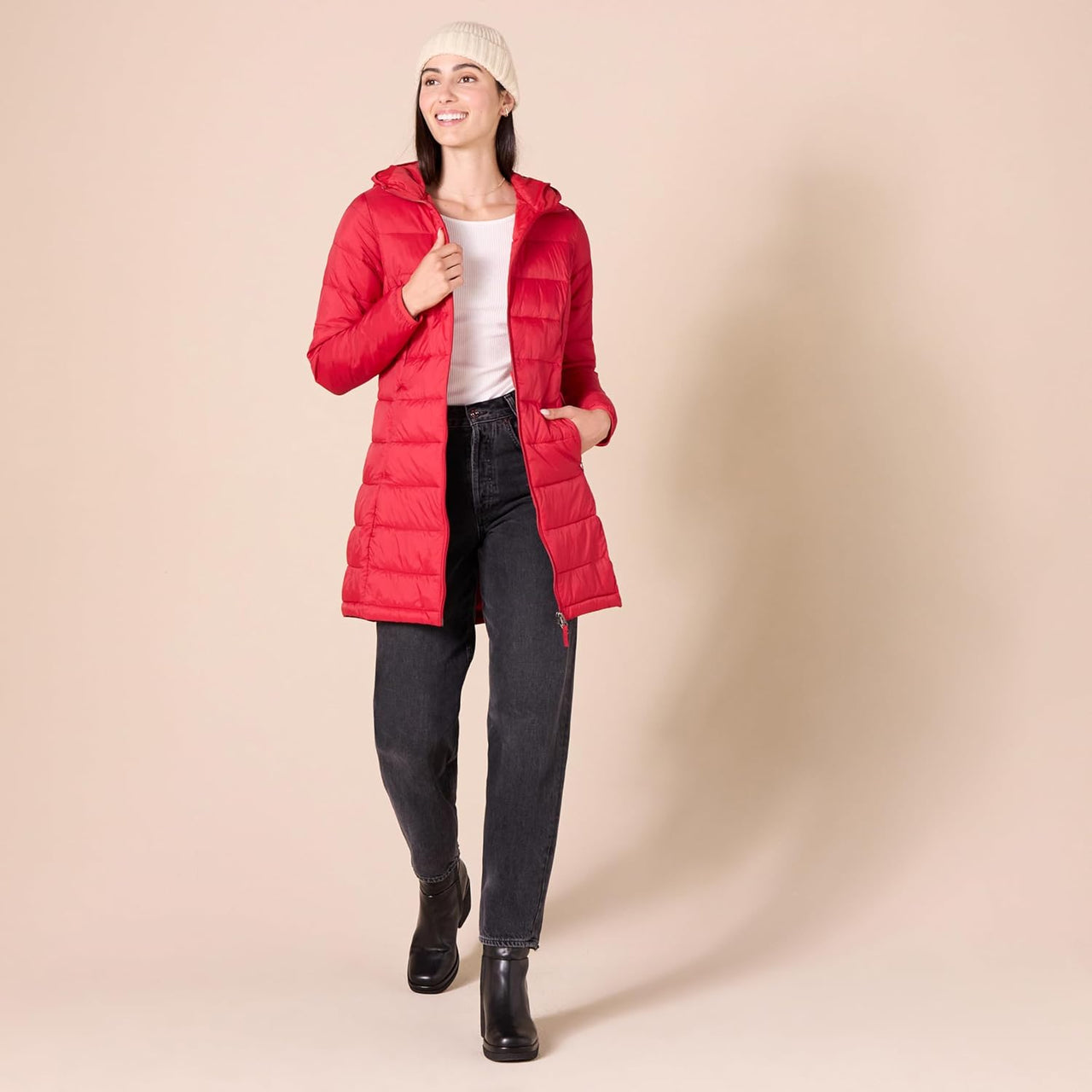 NimbusWear Essentials Women's Lightweight Water-Resistant Packable Hooded Puffer Coat.