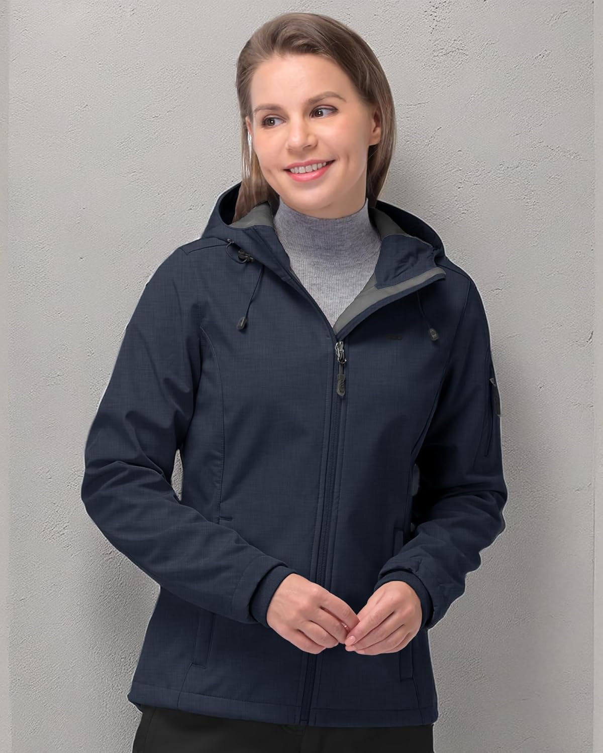NorthFlare Women's Softshell Jacket, Fleece Lined Warm Jacket Light Hooded Windproof Coat for Outdoor Hiking