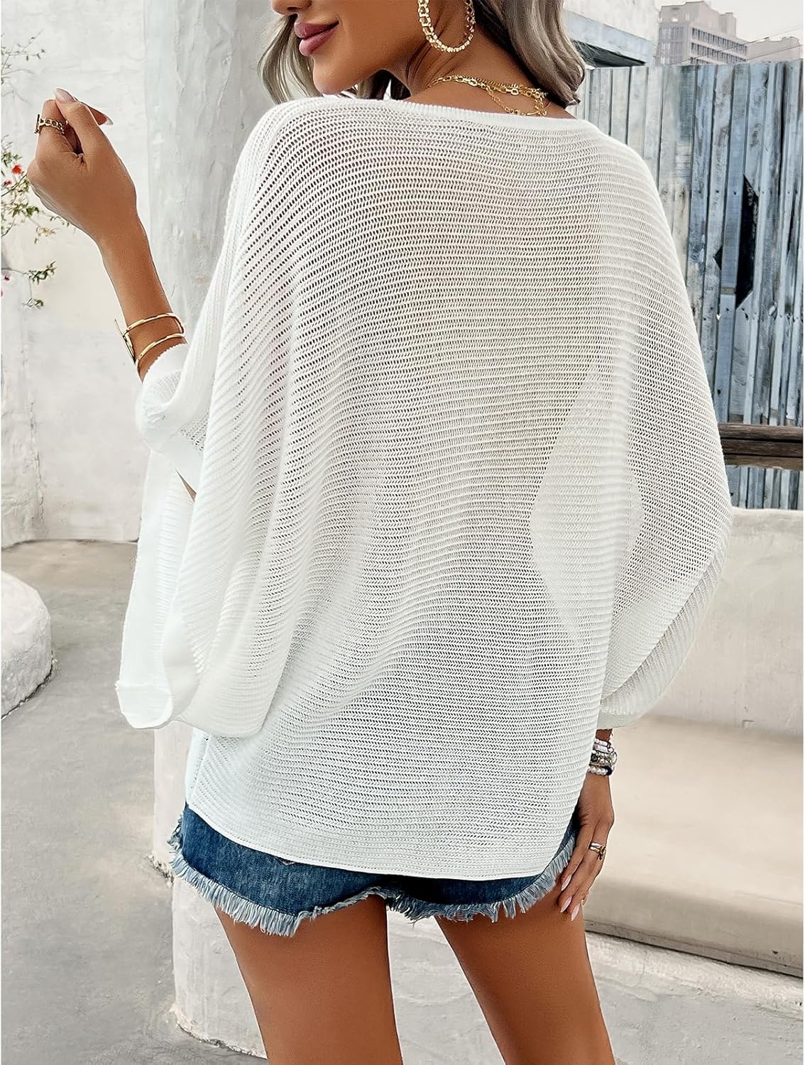 Ocevia - Women's Summer Crochet Tops Batwing V-Neck Oversized Boho Sweater with Cutouts Cover Up