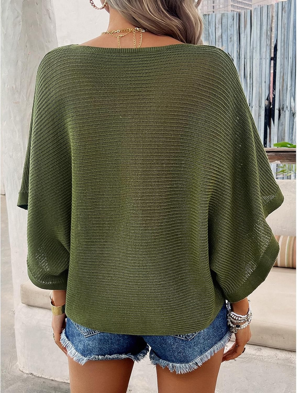 Ocevia - Women's Summer Crochet Tops Batwing V-Neck Oversized Boho Sweater with Cutouts Cover Up