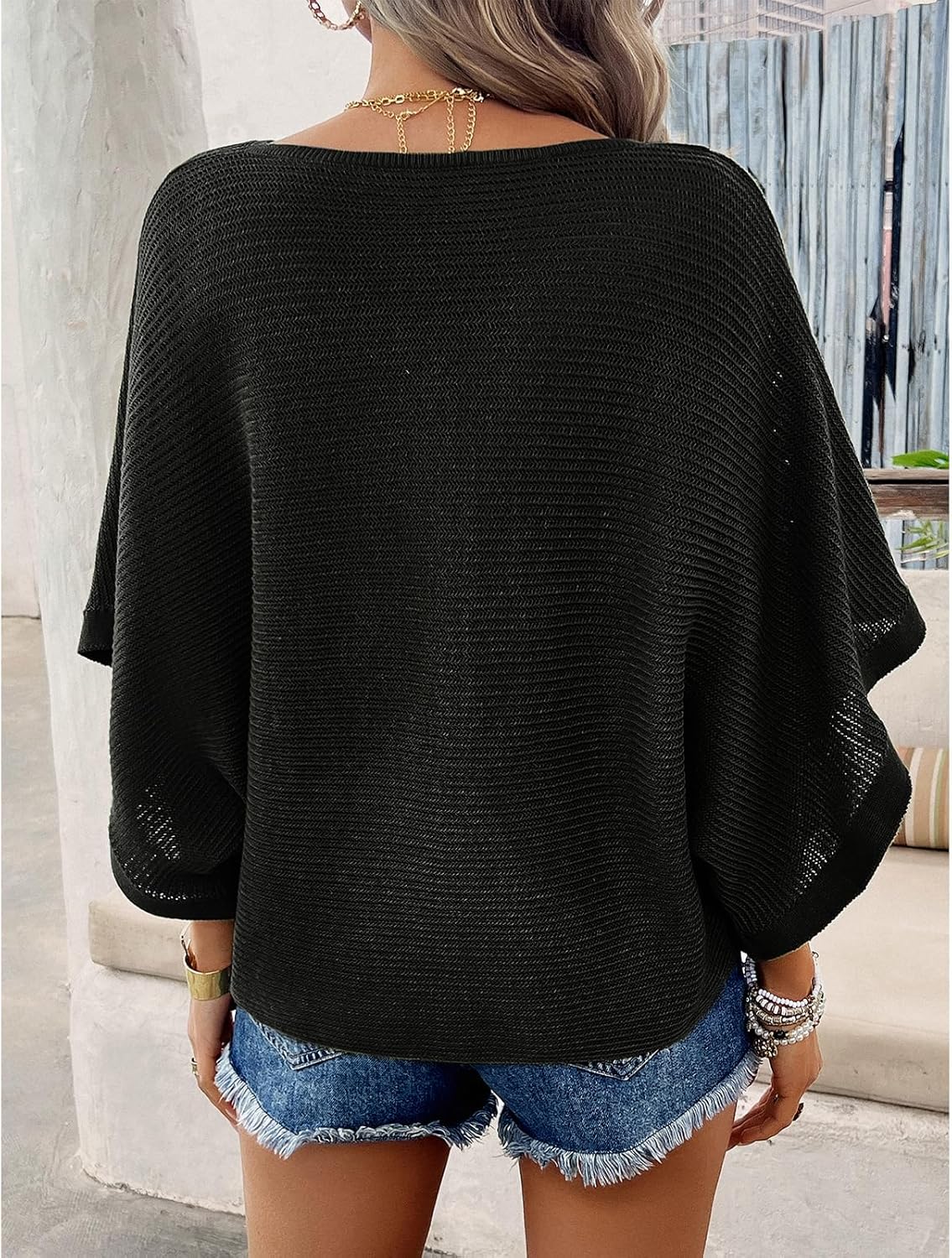 Ocevia - Women's Summer Crochet Tops Batwing V-Neck Oversized Boho Sweater with Cutouts Cover Up