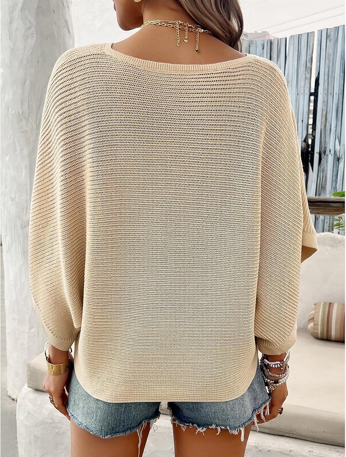 Ocevia - Women's Summer Crochet Tops Batwing V-Neck Oversized Boho Sweater with Cutouts Cover Up