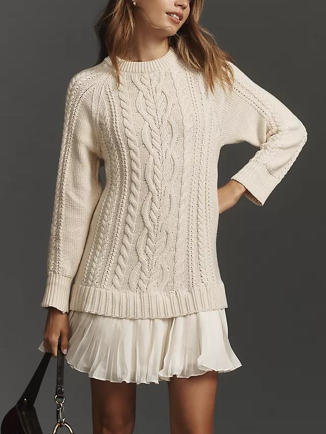 Taloria - Womens Cable Knit Sweater Casual Mini Dress