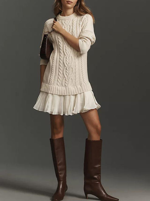 Taloria - Womens Cable Knit Sweater Casual Mini Dress