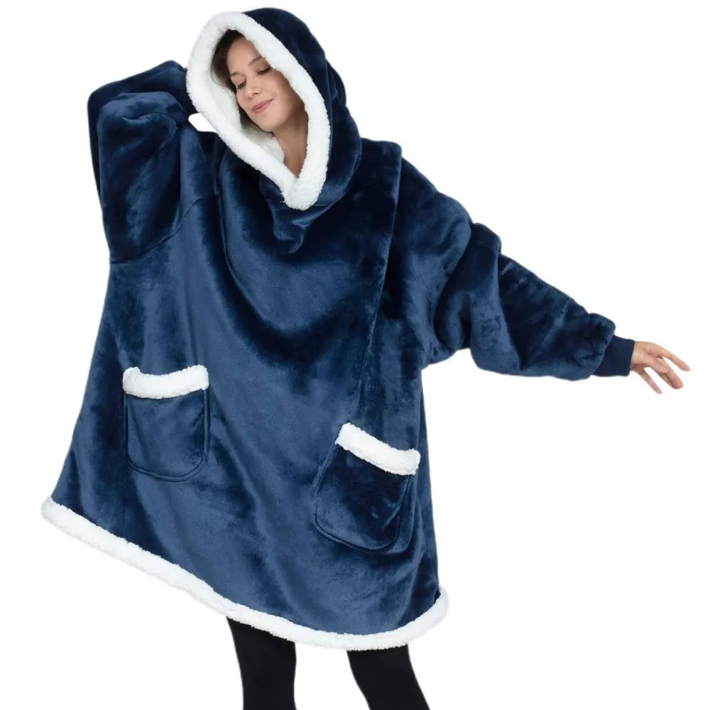 Winter Warm Over-sized Oodie Hoodie Blanket with Sleeves Big Pocket Fleece Family.