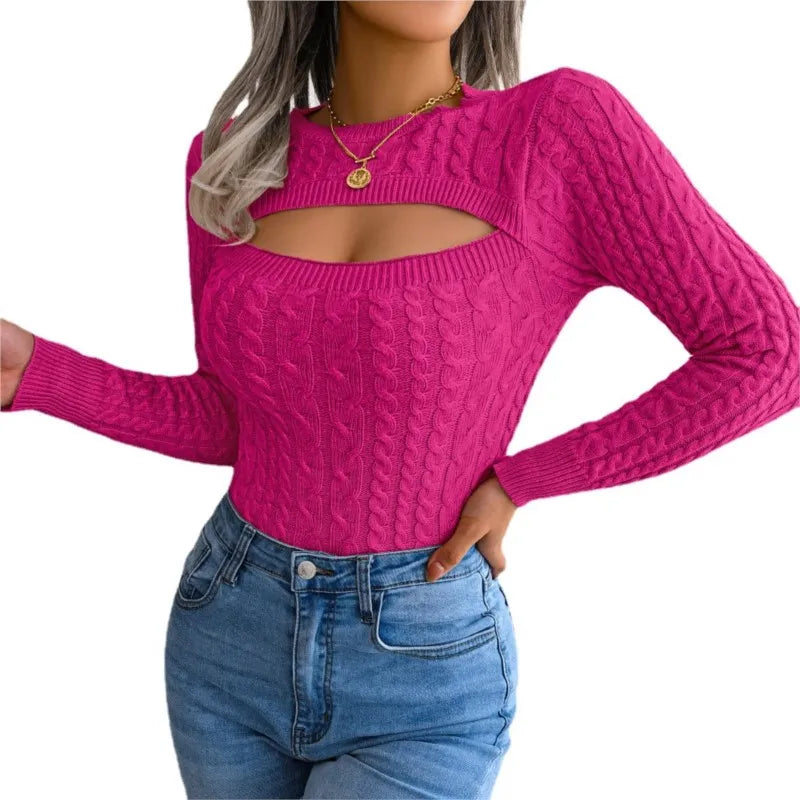 CozyCurl Women's Winter Long Sleeve Sweater Round Neck Solid Fit.