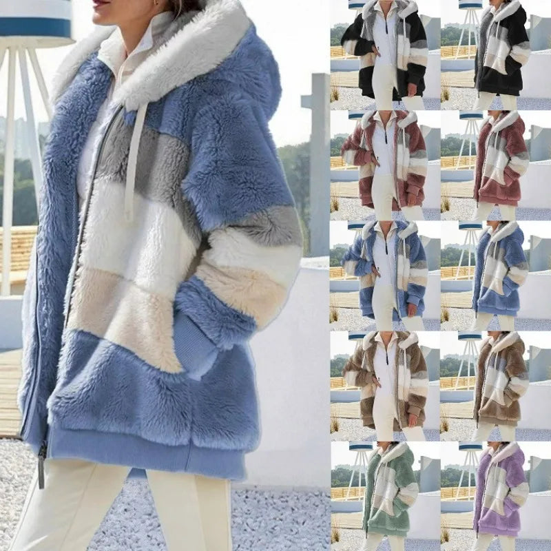 Womens Hoodie Zip Up Fleece Jacket Ladies Fluffy Hooded Warm Stylish Pullover with Pockets