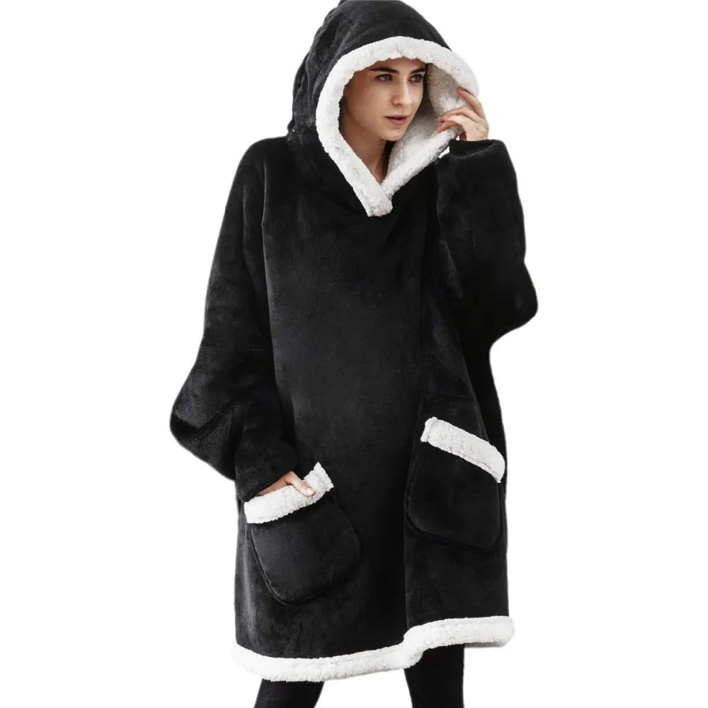 Winter Warm Over-sized Oodie Hoodie Blanket with Sleeves Big Pocket Fleece Family.
