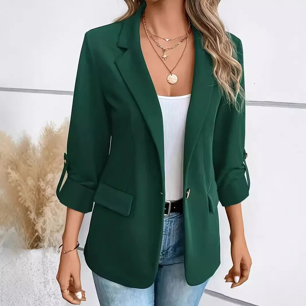 Velvexa Long Sleeve Women Suits Blazer - Solid Cardigan Loose Fit Turn Down Collar Pockets.