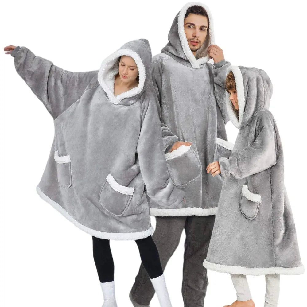 Winter Warm Over-sized Oodie Hoodie Blanket with Sleeves Big Pocket Fleece Family.