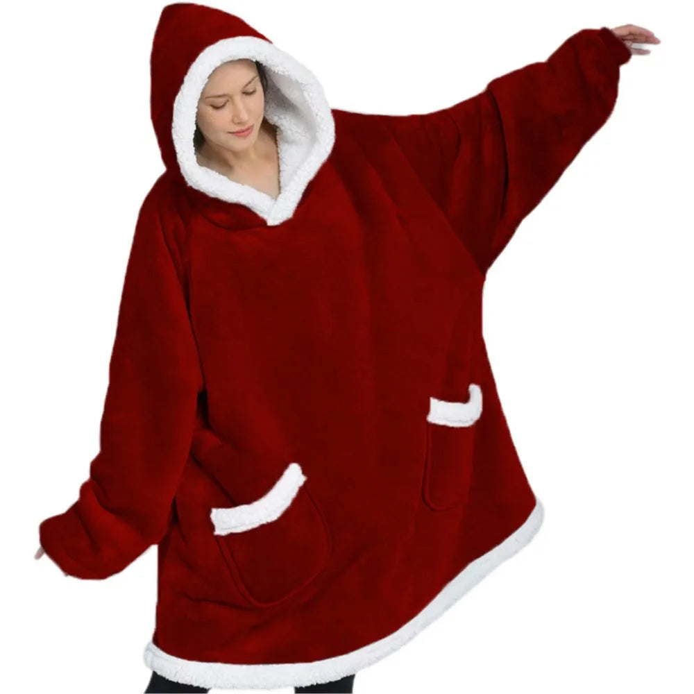 Winter Warm Over-sized Oodie Hoodie Blanket with Sleeves Big Pocket Fleece Family.