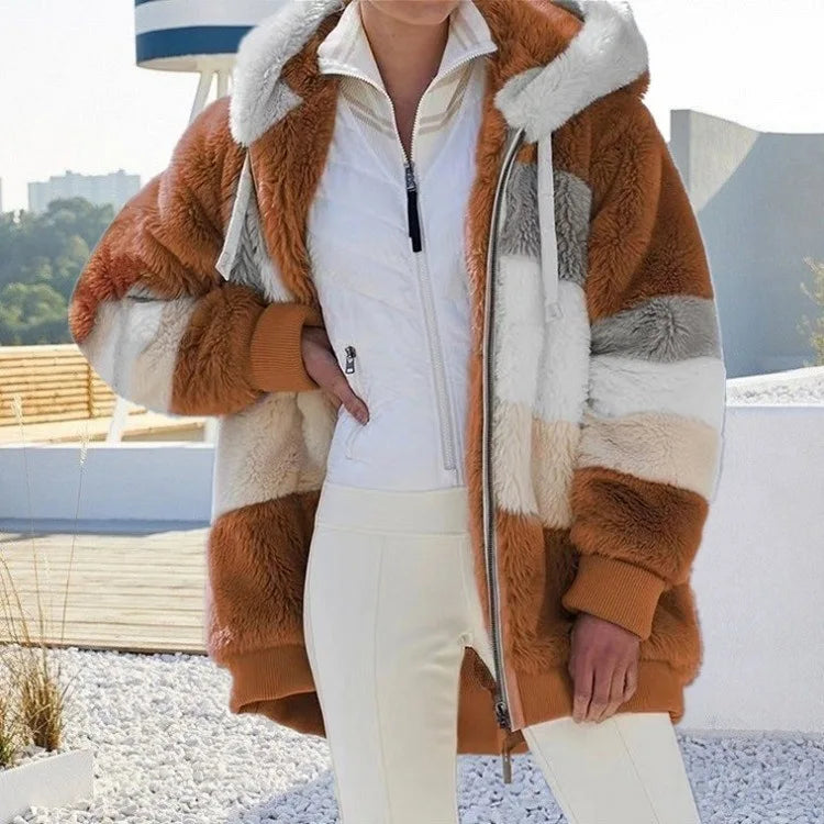 Womens Hoodie Zip Up Fleece Jacket Ladies Fluffy Hooded Warm Stylish Pullover with Pockets