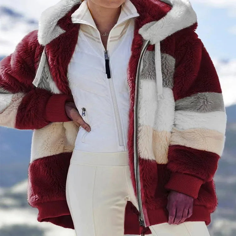 Womens Hoodie Zip Up Fleece Jacket Ladies Fluffy Hooded Warm Stylish Pullover with Pockets