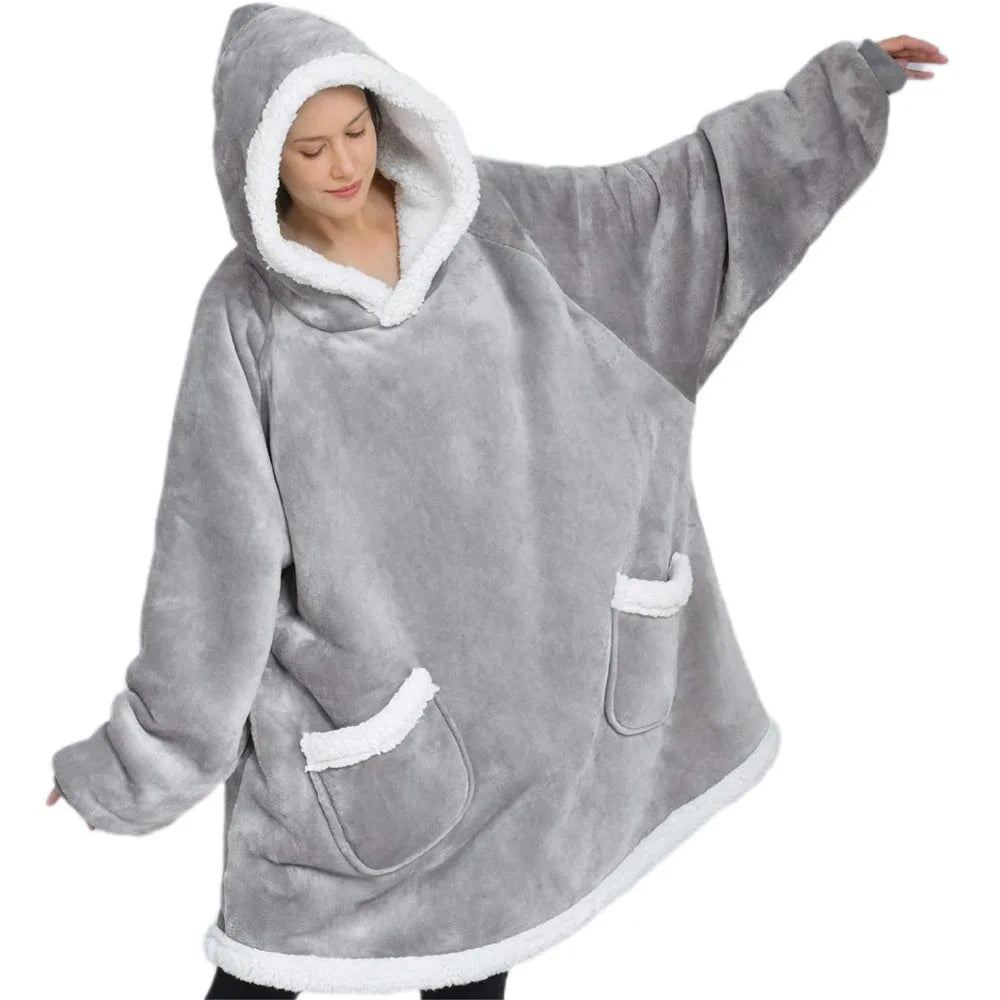 Winter Warm Over-sized Oodie Hoodie Blanket with Sleeves Big Pocket Fleece Family.
