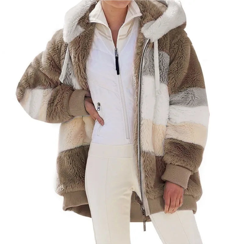 Womens Hoodie Zip Up Fleece Jacket Ladies Fluffy Hooded Warm Stylish Pullover with Pockets