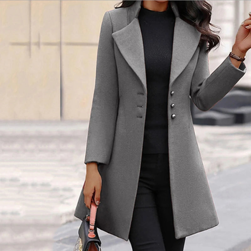 Veloura Women's Woolen Coat Stand Collar - Korean Style Thin Jacket Plus Size