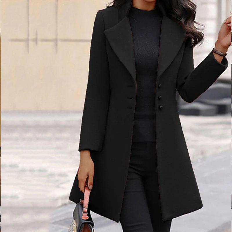 Veloura Women's Woolen Coat Stand Collar - Korean Style Thin Jacket Plus Size
