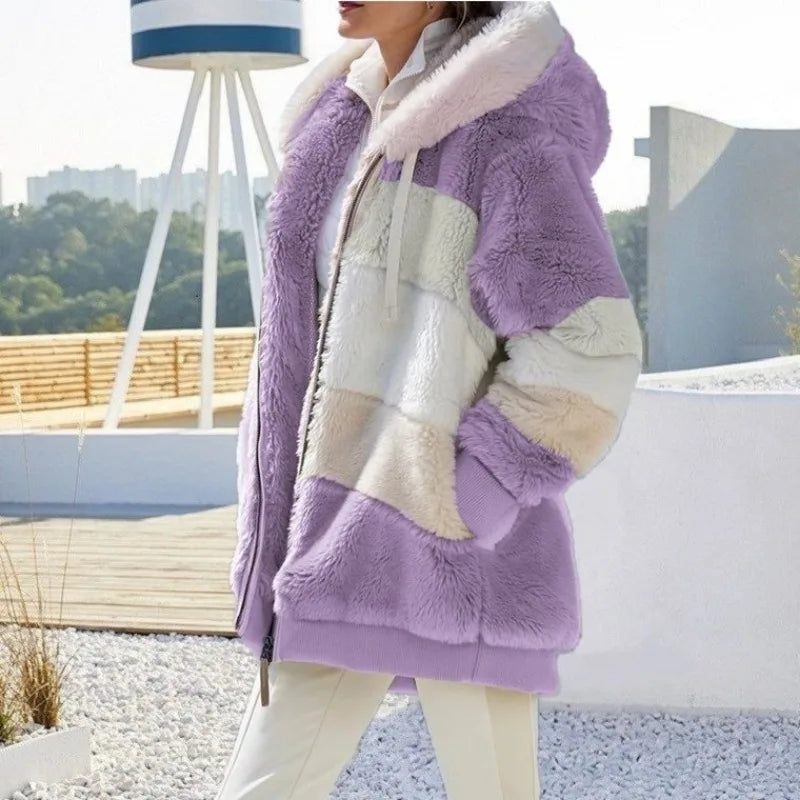 Womens Hoodie Zip Up Fleece Jacket Ladies Fluffy Hooded Warm Stylish Pullover with Pockets