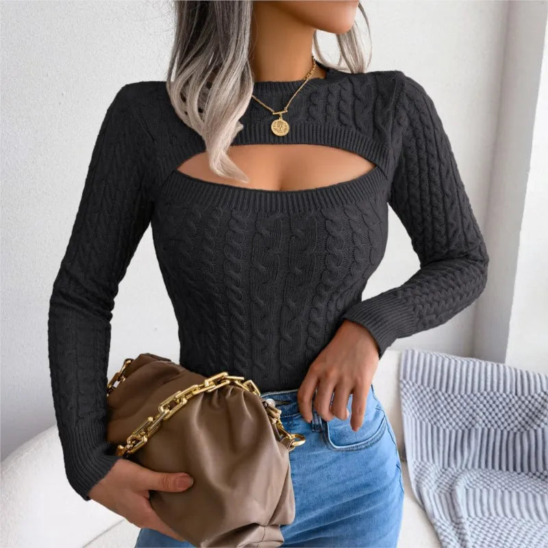 CozyCurl Women's Winter Long Sleeve Sweater Round Neck Solid Fit.
