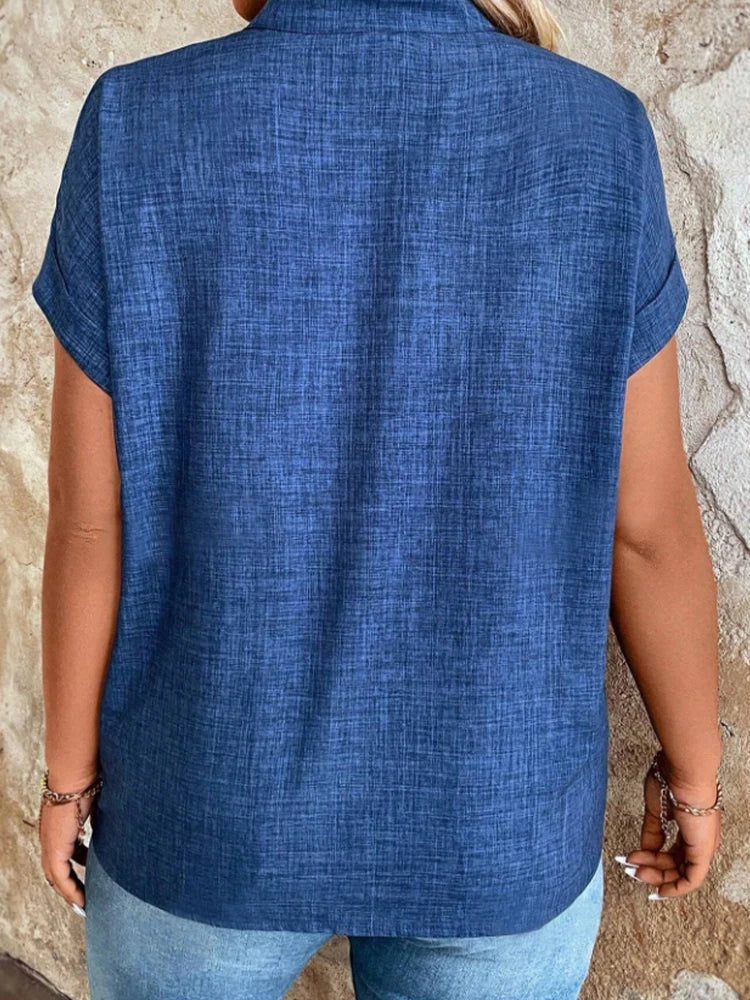 Lunessa- Stylish and Elegant Women's Top with a Notched V-Neck and Batwing Sleeves