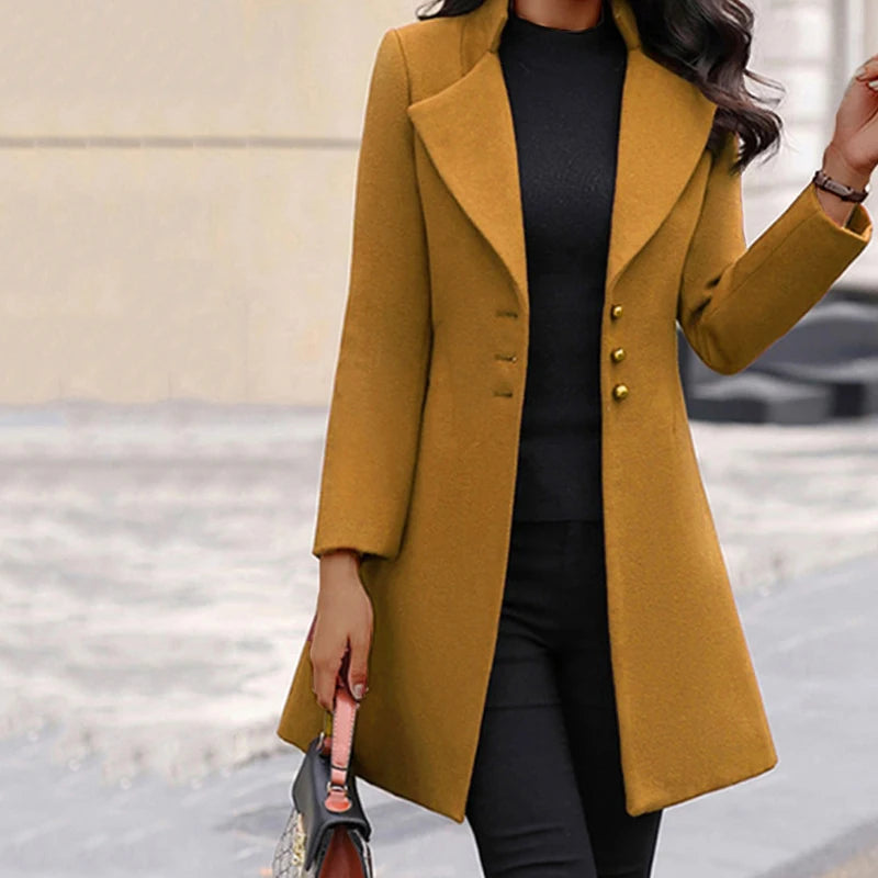 Veloura Women's Woolen Coat Stand Collar - Korean Style Thin Jacket Plus Size