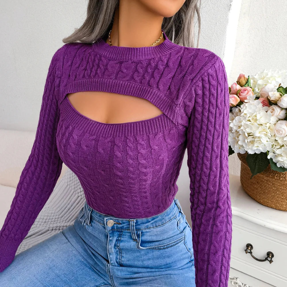 CozyCurl Women's Winter Long Sleeve Sweater Round Neck Solid Fit.
